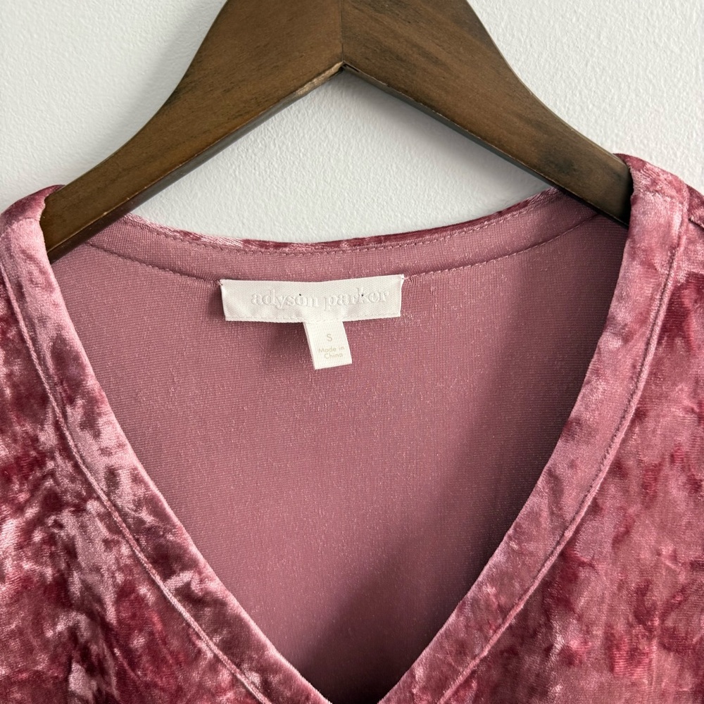 Adyson Parker | Women’s Crushed Velvet Pink Mauve Tiered L/S Stretchy Mini Dress - Picture 4 of 9